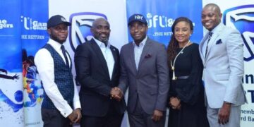 L-R: Chief Strategy Officer, PACE Sports and Entertainment Marketing, Olamide Adeyemo; Head, Global Markets, Stanbic IBTC Bank, Samuel Ocheho; Director, PACE Sports and Entertainment Marketing, Sola Fijabi; Head, Marketing and Communications, Stanbic IBTC, Bridget Oyefeso-Odusami; and Manager, Corporate Communications, Stanbic IBTC, Usman Imanah, at the MoU signing ceremony for Stanbic IBTC’s sponsorship of Higher Institutions Football League (HiFL), held in Lagos, on Wednesday (24/4/2019)